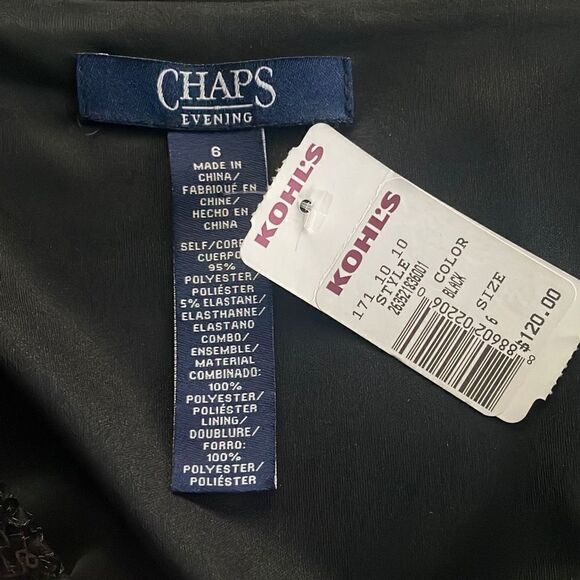 Chaps Evening Black Asymmetrical Sequin Accent Long Evening Gown sz 6 - Picture 7 of 9